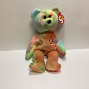 TY Beanie Baby: Peace the Bear 1996. Pastel Tie Dye. Brand New